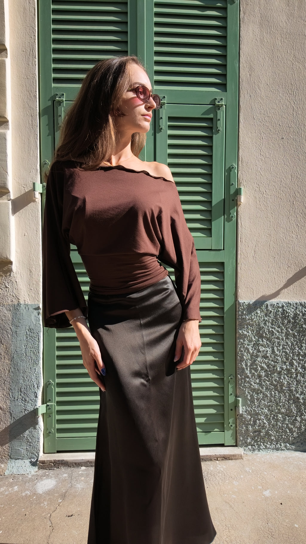 Le top manches chauve-souris marron