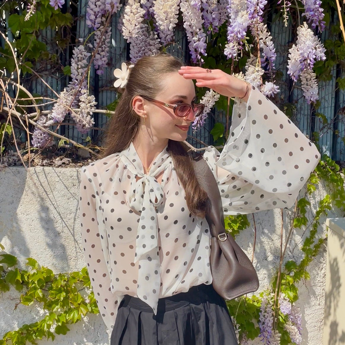 Blouse en soie à pois