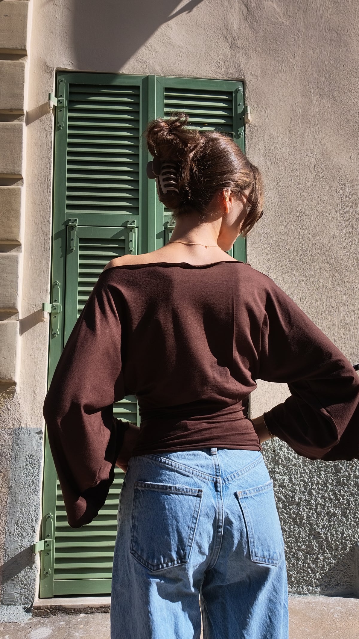 Le top manches chauve-souris marron