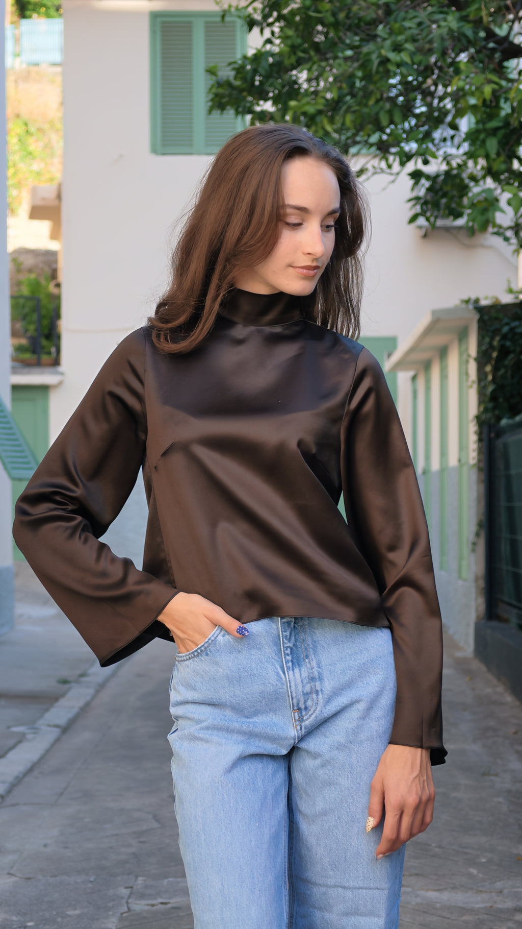Blouse drapée en soie