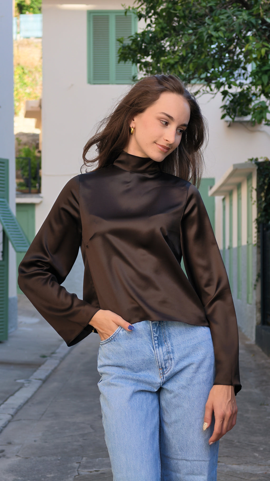 Blouse drapée en soie
