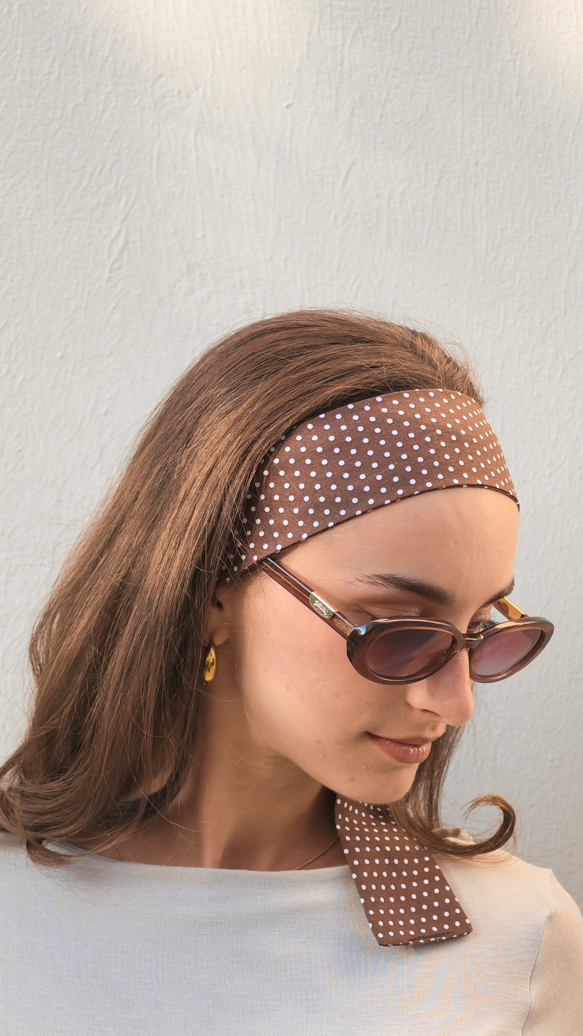 Le Bandeau long à pois marron glacé