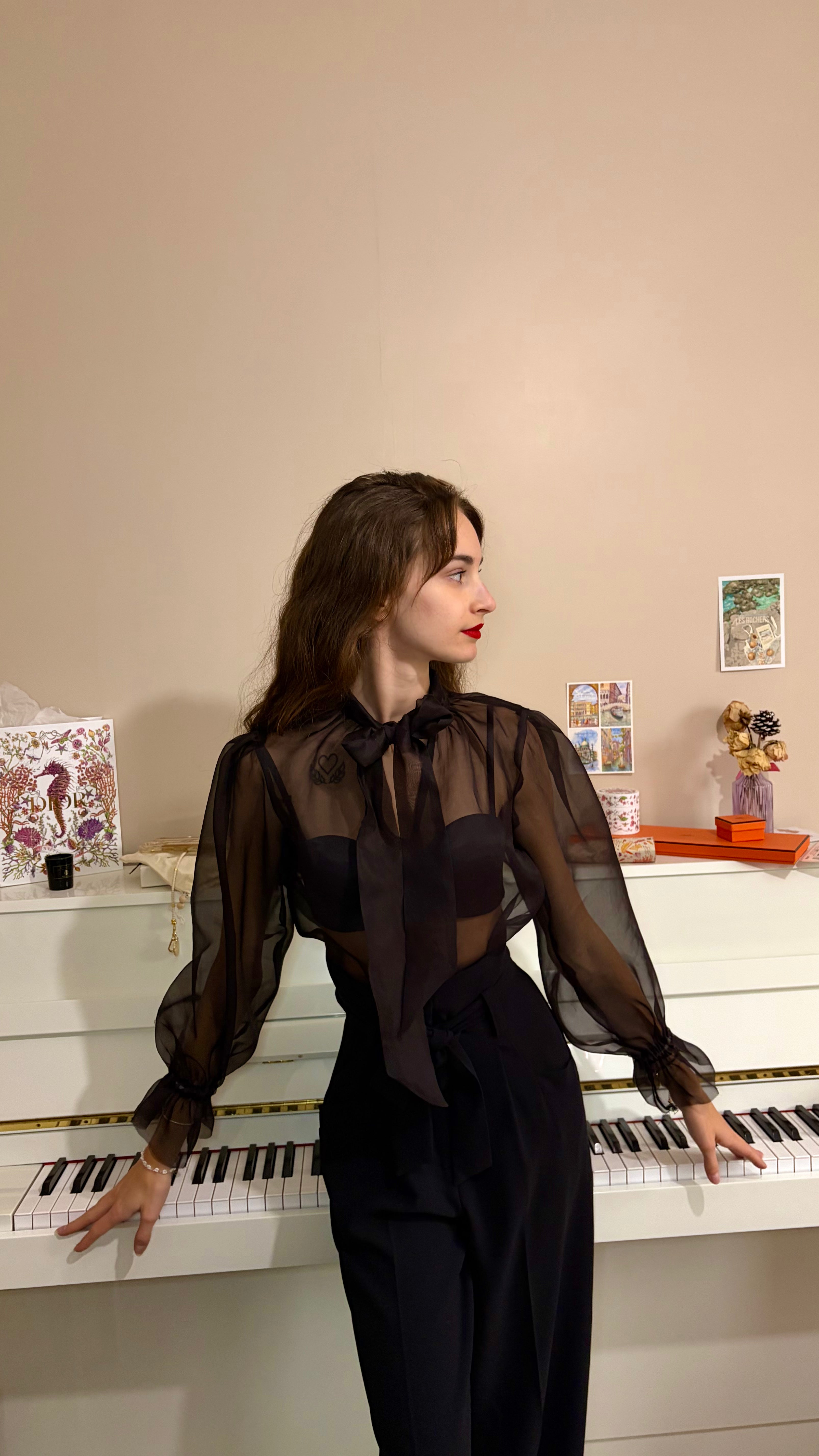 Blouse noire transparente en soie