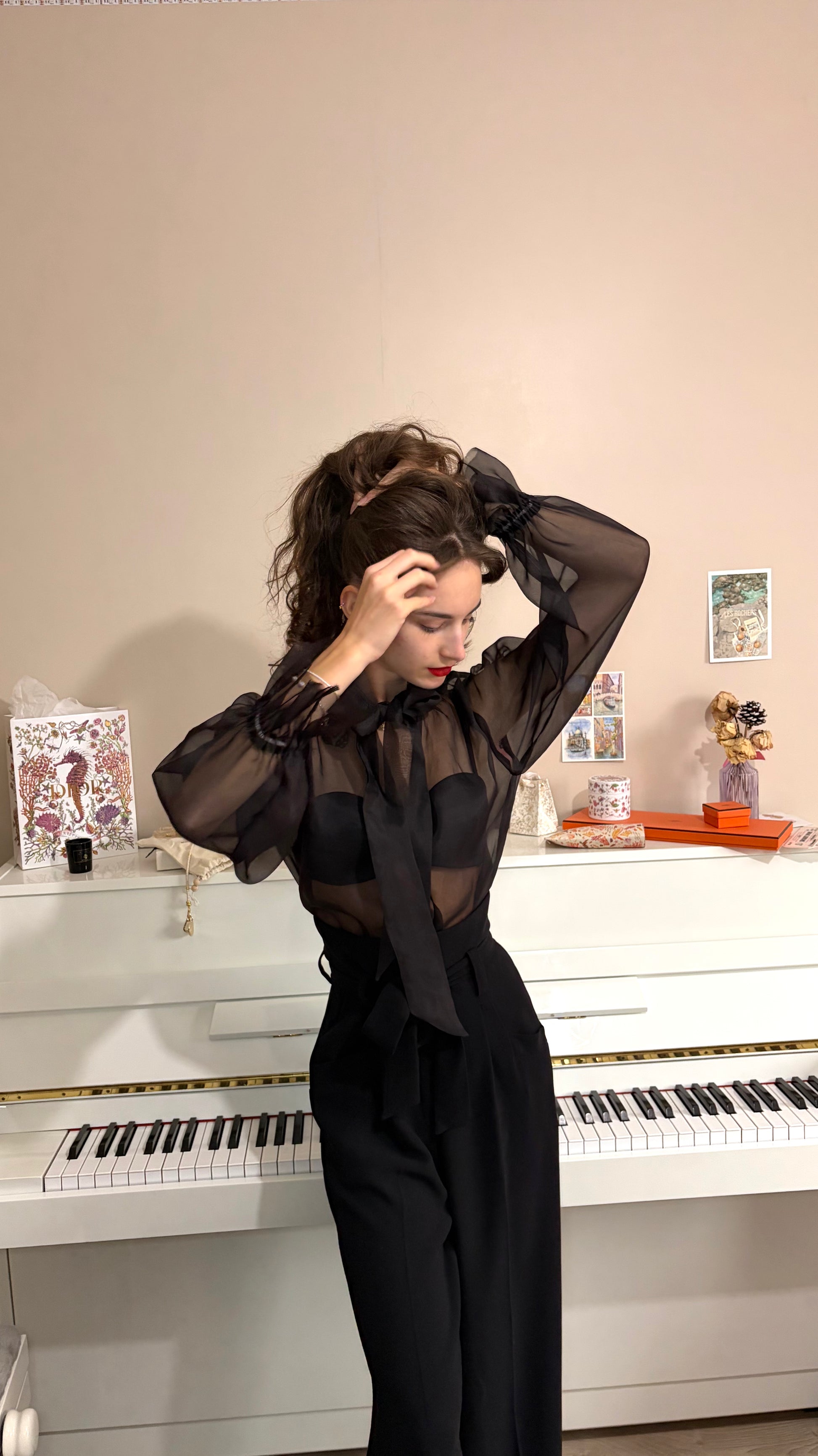 Blouse noire transparente en soie